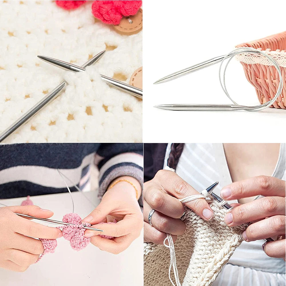 11PCS Circular Knitting Needles 80cm Stainless Steel Circular Needles