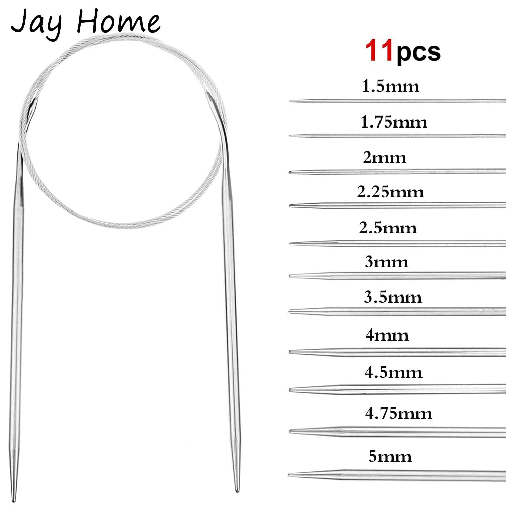 11PCS Circular Knitting Needles 80cm Stainless Steel Circular Needles