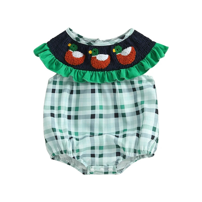 Baby Girls Jumpsuit with Duck and Plaid Design Sleeveless for Summer