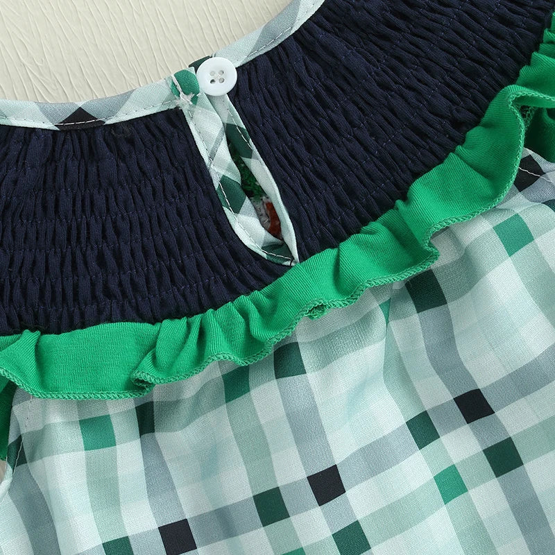 Baby Girls Jumpsuit with Duck and Plaid Design Sleeveless for Summer