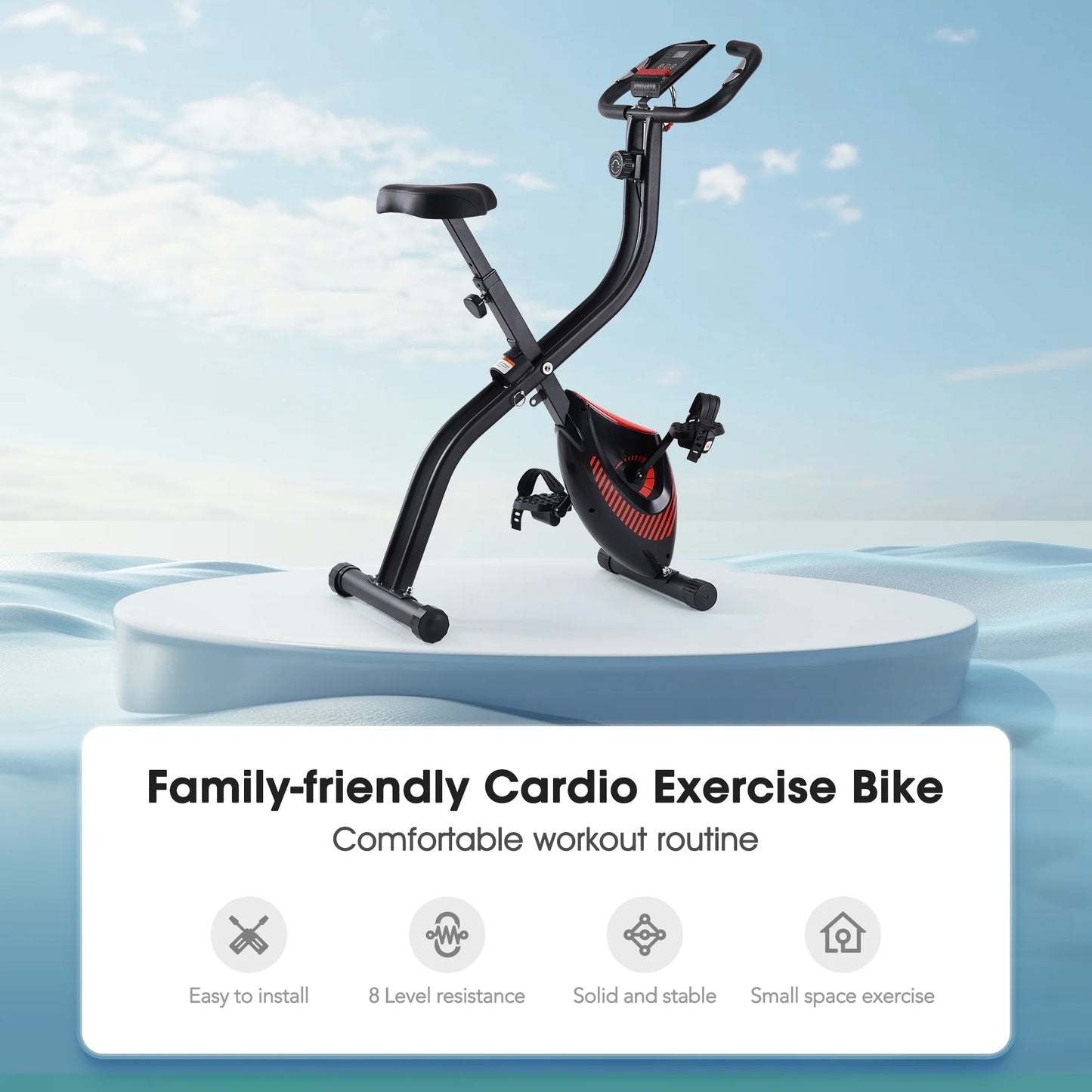 Folding Stationary Recumbent Exercise Bike with LCD Monitor