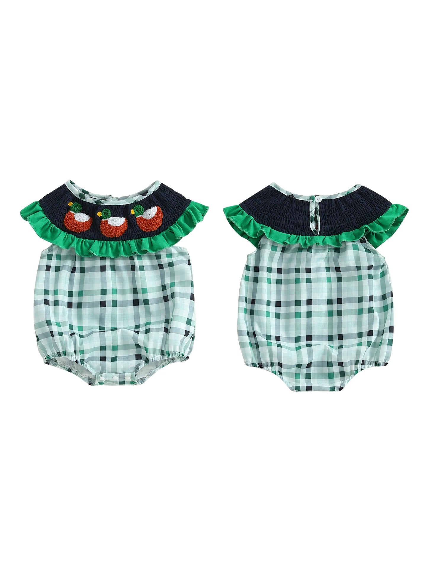 Baby Girls Jumpsuit with Duck and Plaid Design Sleeveless for Summer