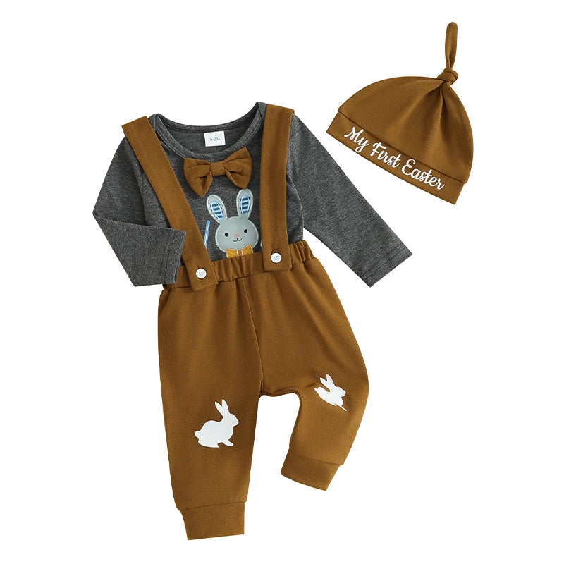 My First Easter Outfit Short Sleeve Dinosaur Print Elastic Waist Shorts Matching Hat