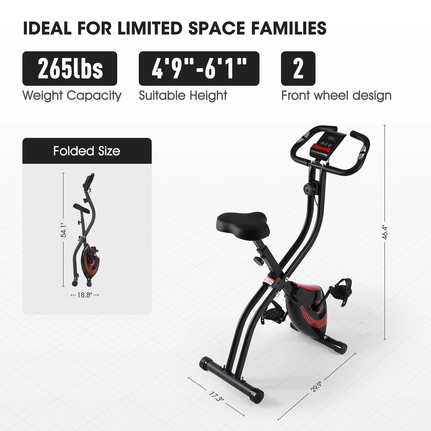 Folding Stationary Recumbent Exercise Bike with LCD Monitor
