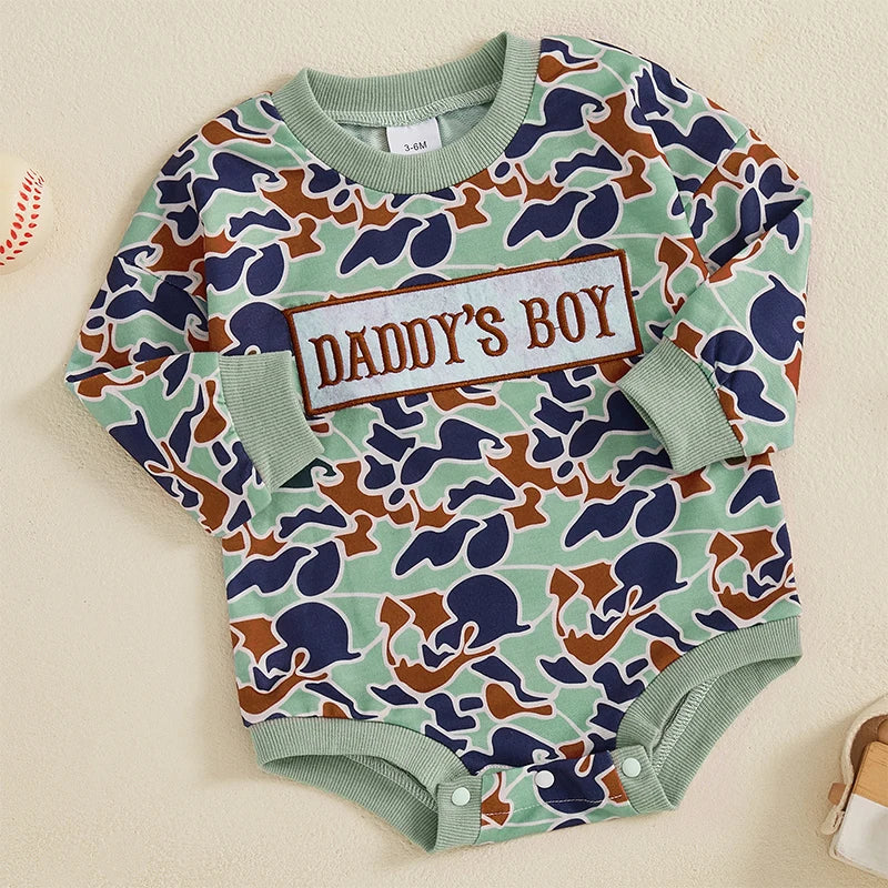 Infant Boys Long Sleeve Crewneck Casual Camouflage Jumpsuit