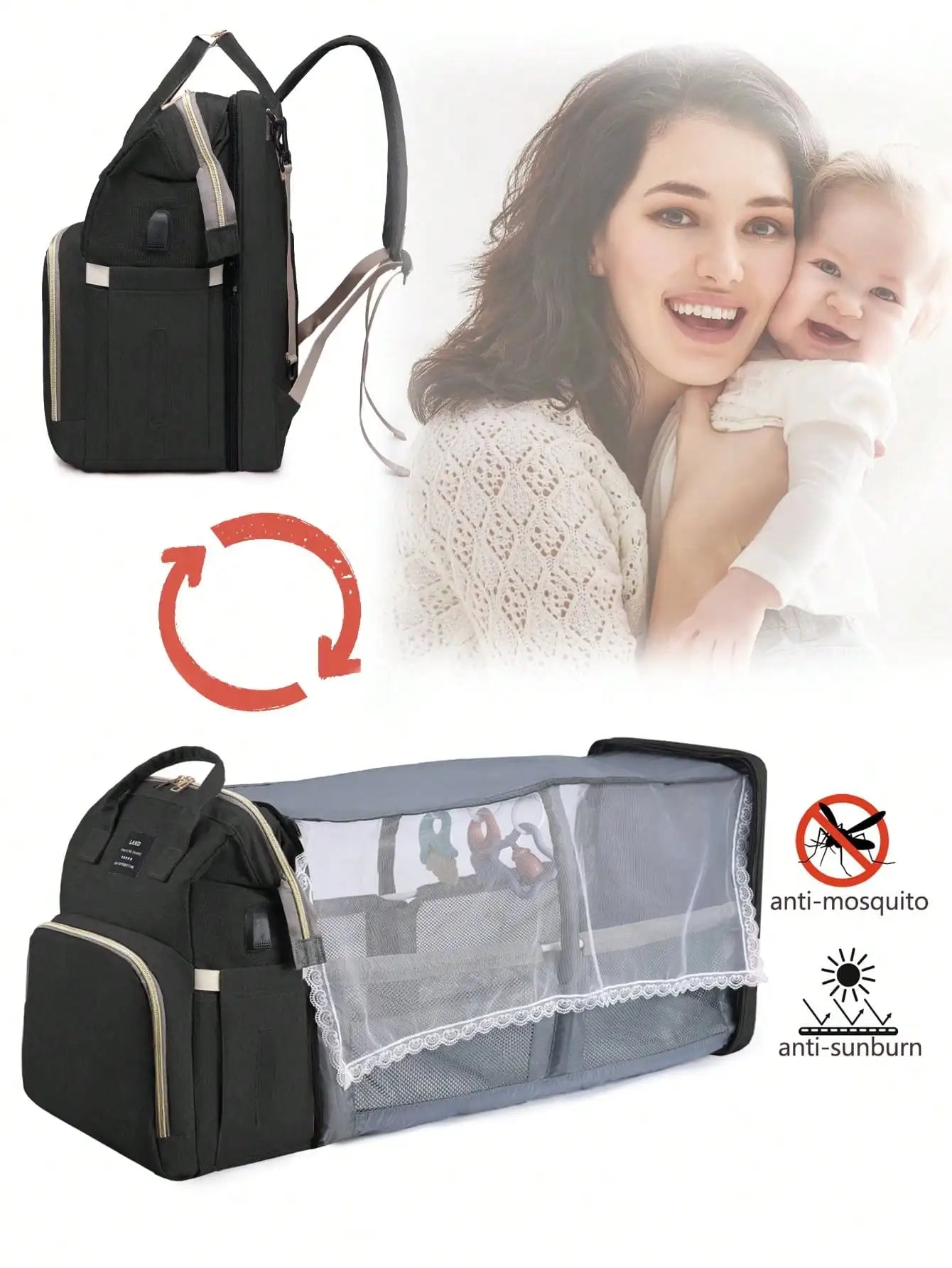 1pc Baby Diaper Bag Backpack with Changing Station