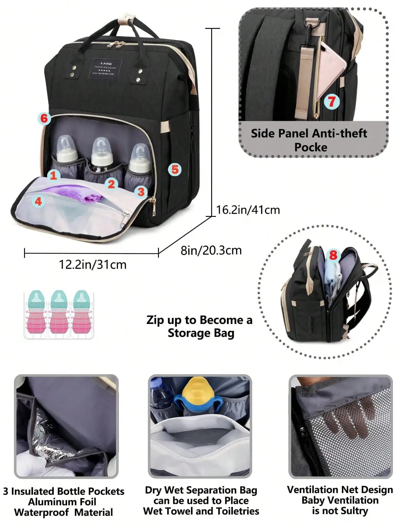 1pc Baby Diaper Bag Backpack with Changing Station