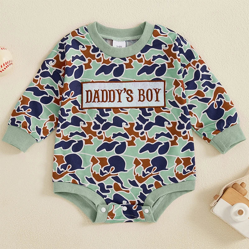 Infant Boys Long Sleeve Crewneck Casual Camouflage Jumpsuit