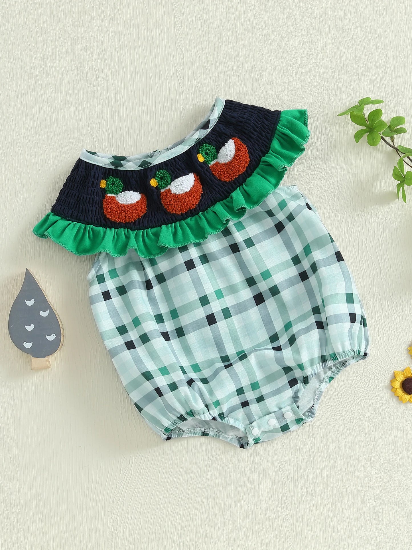 Baby Girls Jumpsuit with Duck and Plaid Design Sleeveless for Summer