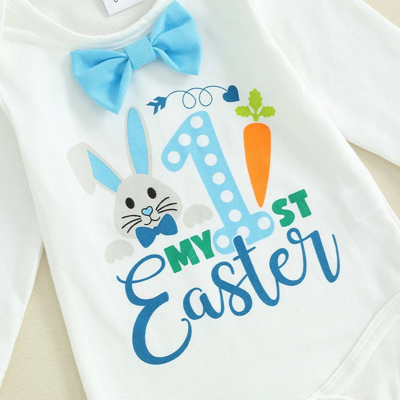 My First Easter Outfit Short Sleeve Dinosaur Print Elastic Waist Shorts Matching Hat