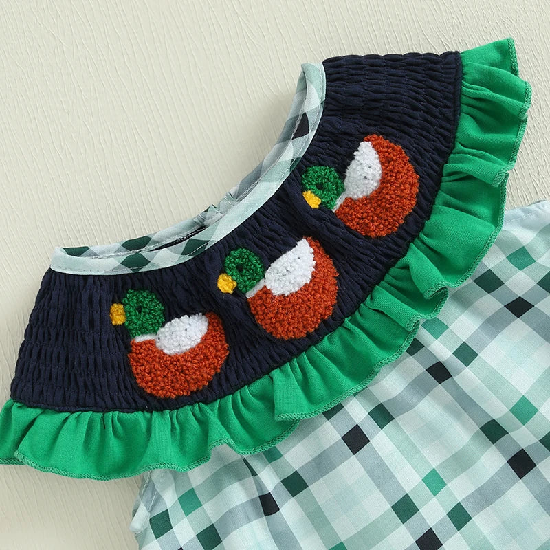 Baby Girls Jumpsuit with Duck and Plaid Design Sleeveless for Summer