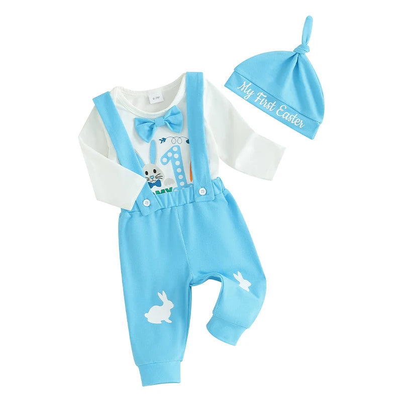 My First Easter Outfit Short Sleeve Dinosaur Print Elastic Waist Shorts Matching Hat