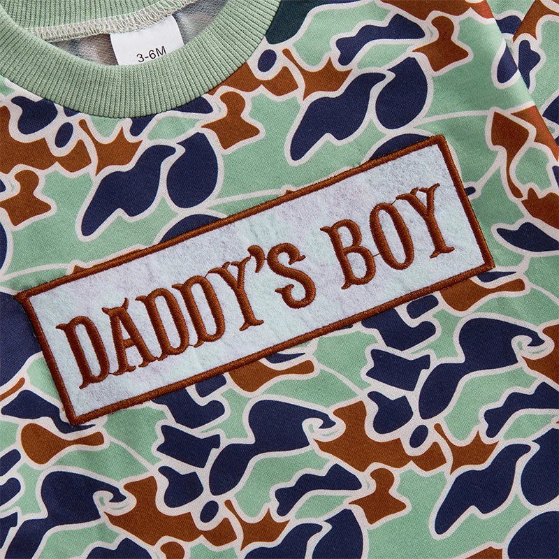 Infant Boys Long Sleeve Crewneck Casual Camouflage Jumpsuit