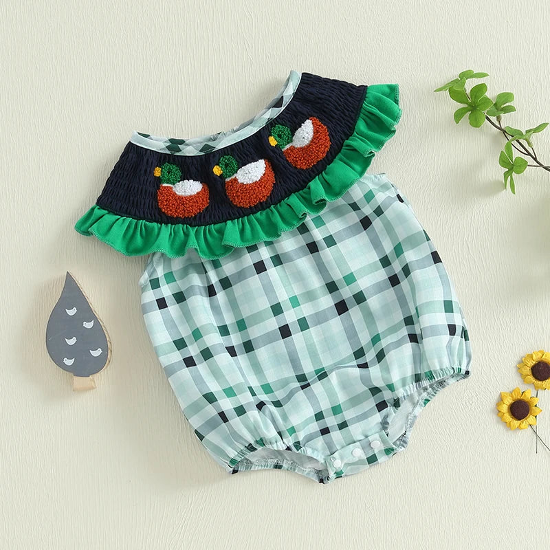 Baby Girls Jumpsuit with Duck and Plaid Design Sleeveless for Summer