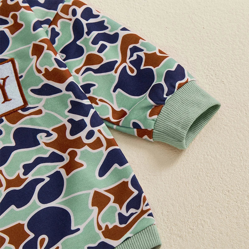 Infant Boys Long Sleeve Crewneck Casual Camouflage Jumpsuit