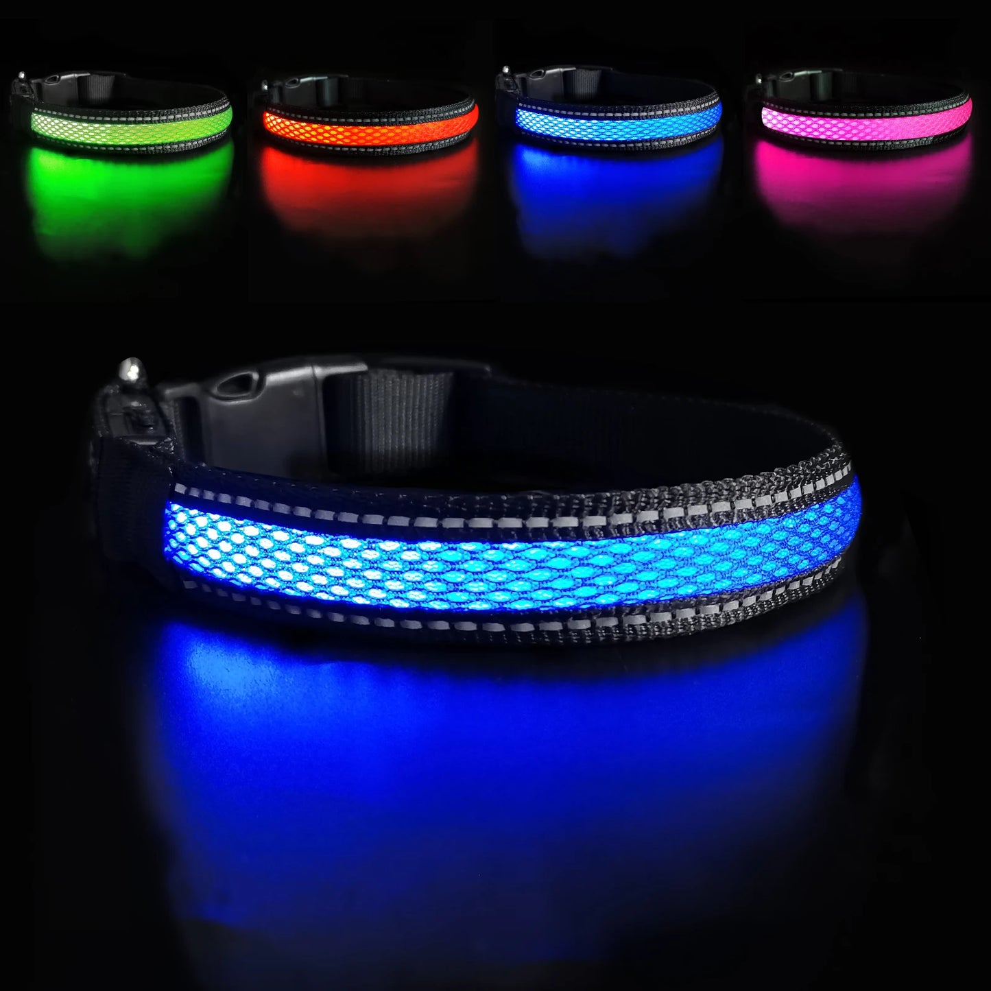 Nylon Dog Collar Night Safety LED Waterproof