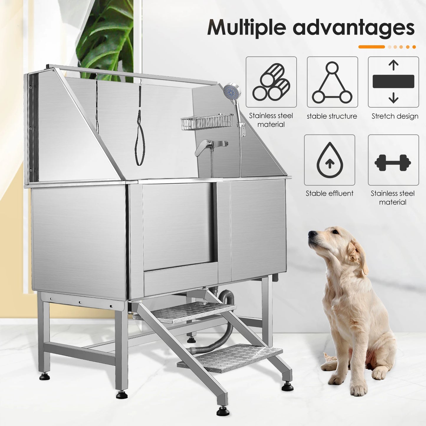 50 Inches Professional Stainless Steel Pet Bath Tub Station