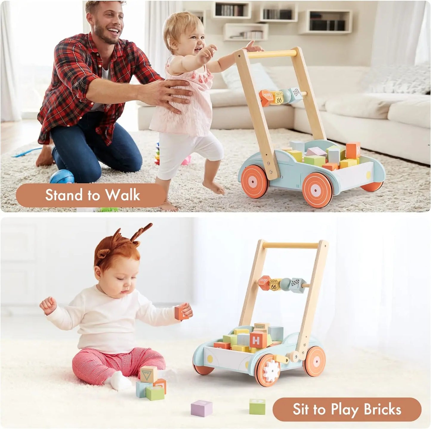 Wooden Baby Push Toy Adjustable Speed