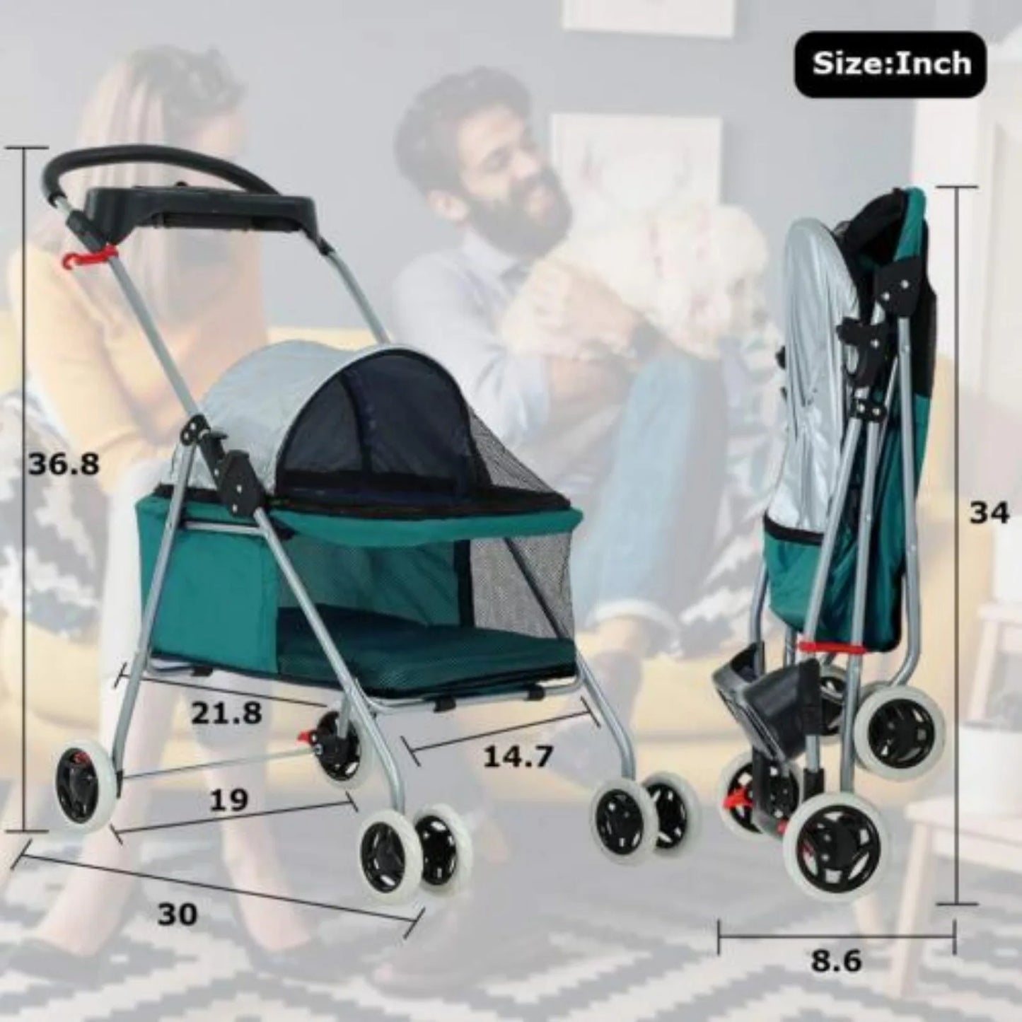 4 Wheels Folding Waterproof Portable Travel Pet  Stroller