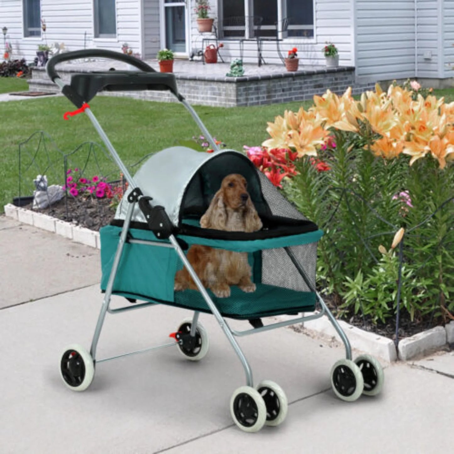 4 Wheels Folding Waterproof Portable Travel Pet  Stroller