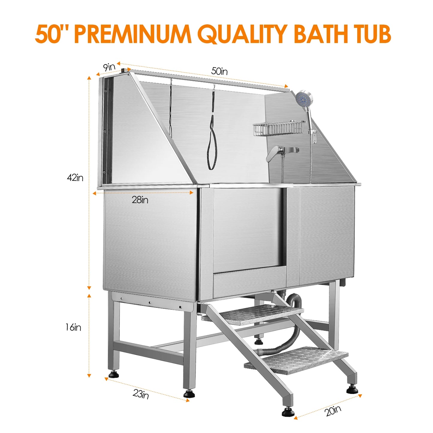 50 Inches Professional Stainless Steel Pet Bath Tub Station