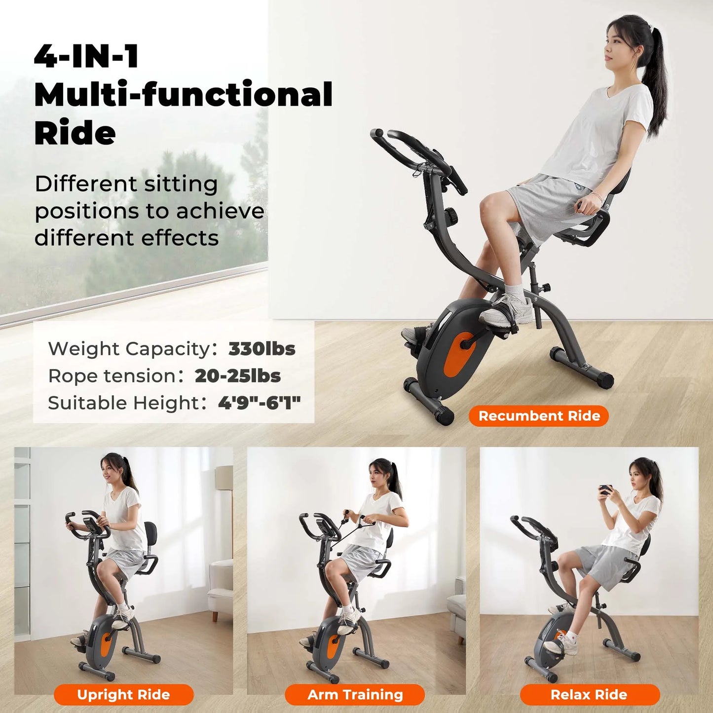 Folding Exercise Bike with Pulse Sensor LCD Monitor