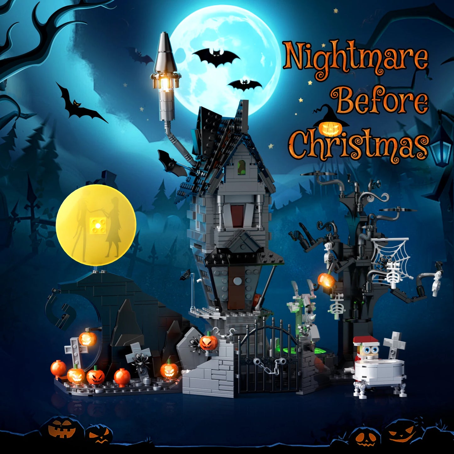 Nightmare Before Christmas House Building Sets Horror Pumpkin Ghost House Model Blocks Halloween Christmas Gift Kids Adults