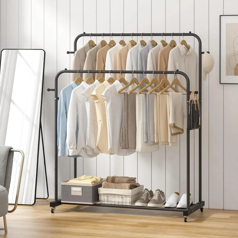 Multi-functional Bedroom Clothes Rack with Wheels