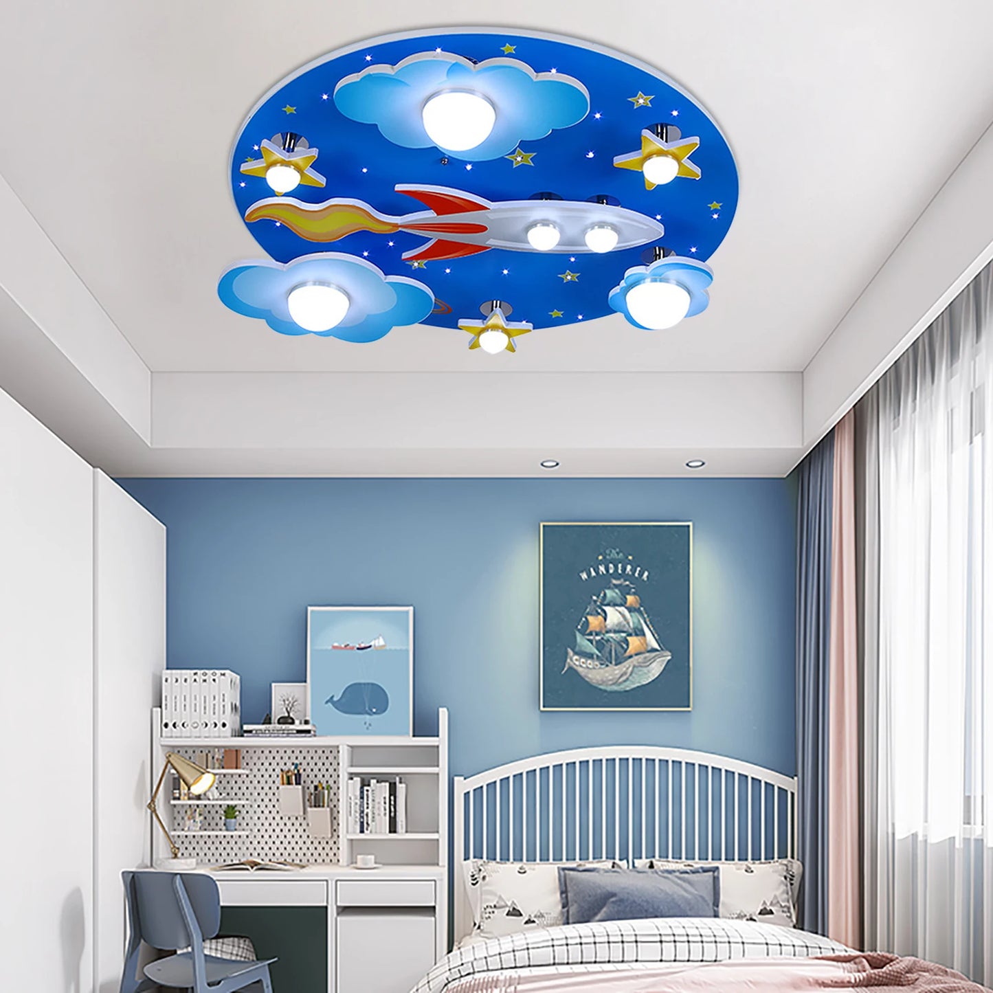 Cartoon Plane Ceiling Chandelier LED Baby Light