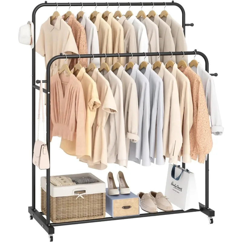 Multi-functional Bedroom Clothes Rack with Wheels