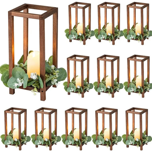 12 Sets of Wooden Farmhouse Lantern Candle Holders